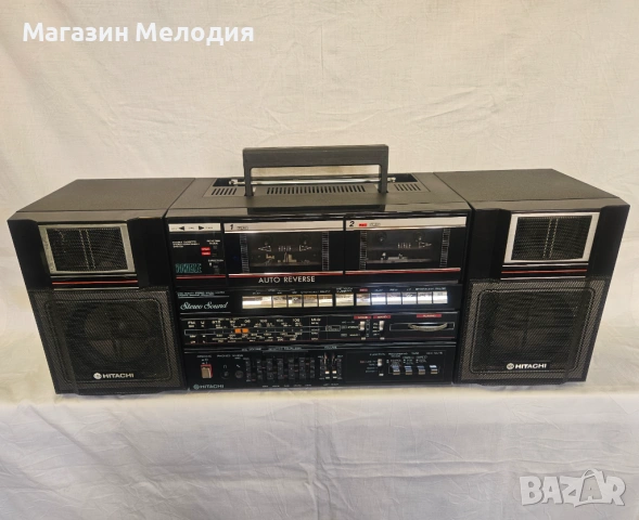 Винтидж бумбокс радиокасетофон Hitachi TRK-W550E – Ретро класика от 80-те , снимка 4 - Радиокасетофони, транзистори - 53619304