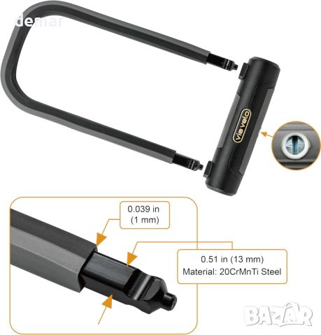 Скоба за велосипед Via Velo Bike U Lock | Elite U Lock 20CrMnTi Steel Anti-Theft 17mm, снимка 3 - Аксесоари за велосипеди - 46514251