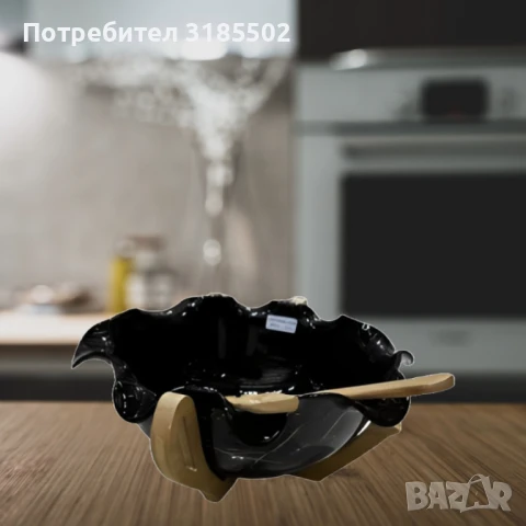 Луксозна дизайнерска купа с дървена стойка и лъжица, снимка 4 - Прибори за хранене, готвене и сервиране - 51421866