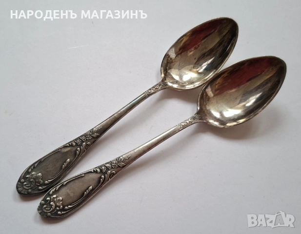 СССР - Сервиз руски посребрени лъжички чай кафе 7 броя мелхиор сребро Луксозни , снимка 8 - Други ценни предмети - 53964601
