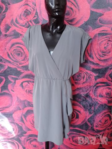 H&M Къса рокля с къдри цвят Сив Металик ХЛ , снимка 5 - Рокли - 46403882