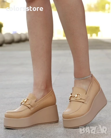 Обувки на платформа - бежова кожа - KLP90 , снимка 2 - Дамски ежедневни обувки - 51400976