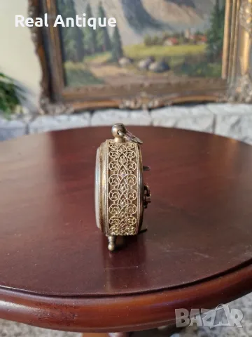 Прекрасен антикварен колекционерски немски бронзов будилник Blessing , снимка 6 - Антикварни и старинни предмети - 50308574