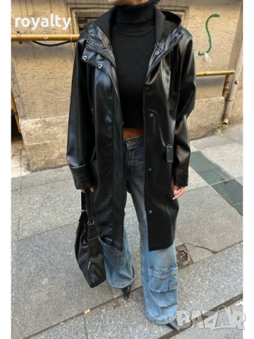 Дамско Черно Непромокаемо Палто , снимка 2 - Палта, манта - 52221213