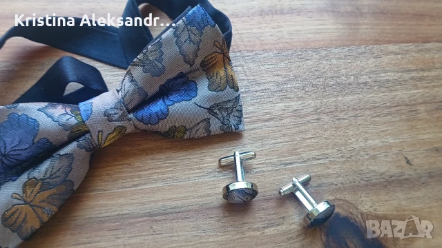 НОВО Папионка от 100% коприна с копчета за ръкавели, снимка 4 - Други - 50568453