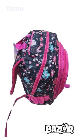 Черна ученическа раница за момичета с цветя и розови ципове, снимка 2 - Раници - 45684045