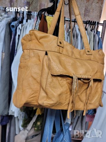 естествена кожа голяма чанта,натурален кафяв цвят  PIECES , снимка 12 - Чанти - 45840595