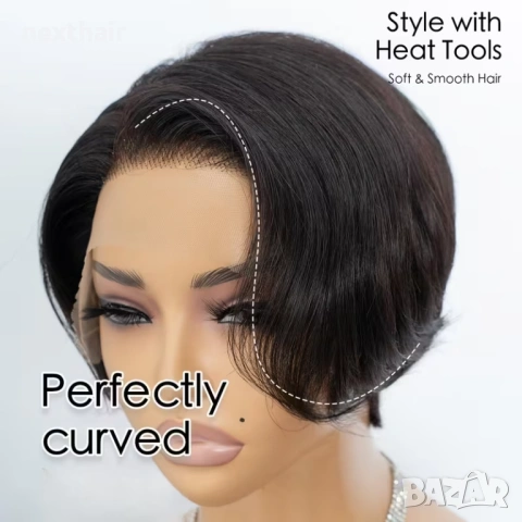 Къса черна перука с дантела 13x4 - скосен боб, естествен ефект