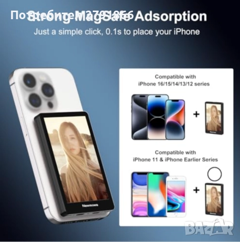 Newmowa Черен магнитен екран за наблюдение влог селфита за задна камера TikTok LiveStream за iPhone, снимка 5 - Аксесоари за Apple - 52012135