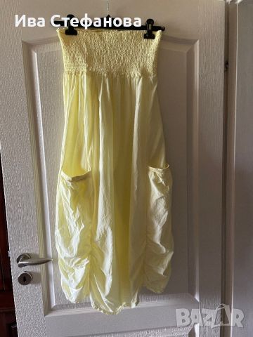 Нова дълга спортно елегантна набрана карго жълта рокля one size размер универсален, снимка 1 - Рокли - 45701387