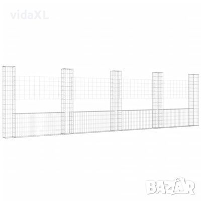 vidaXL U-образна габионна кошница с 5 стълба, желязо, 500x20x150 см（SKU:151285, снимка 1 - Други - 45493428