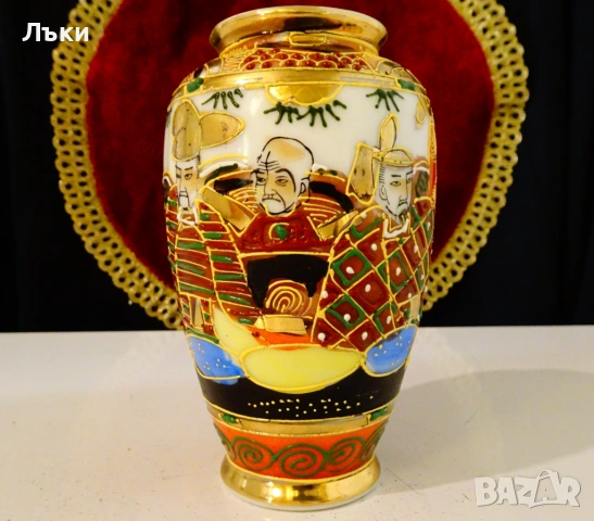 Порцеланова ваза Satsuma,злато,емайли,печат. , снимка 5 - Вази - 54081875