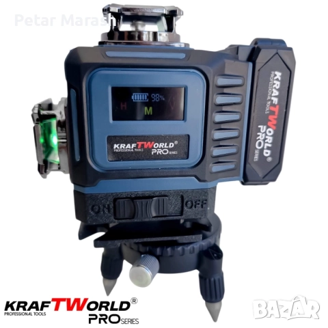 Лазерен нивелир Kraftworld PRO 4×360° с тъчскрийн дисплей, дистанционно и пълен комплект в куфар, снимка 14 - Измервателни инструменти - 52222539