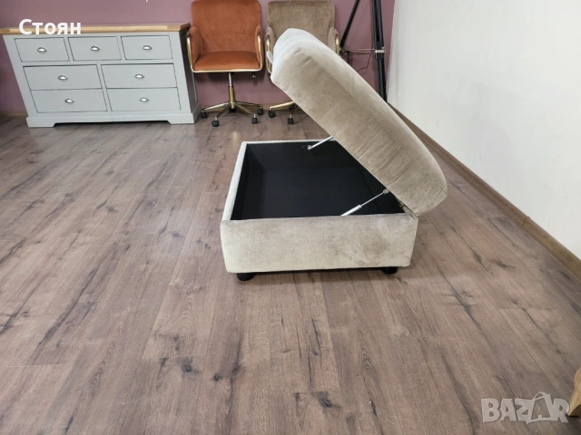 Бежова табуретка от плат с функция ракла, снимка 9 - Дивани и мека мебел - 53868748