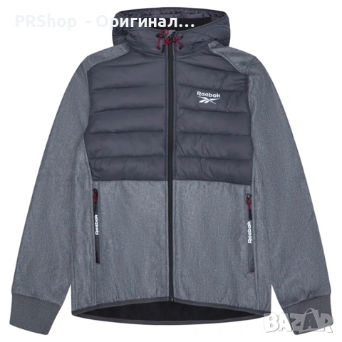 Мъжко яке с качулка Reebok Mixed Hybrid, сиво, снимка 4 - Якета - 53622478