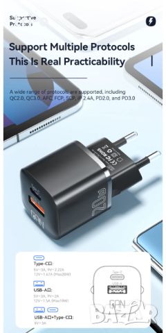 Essager 20W Зарядно устройство USB+Type C PD Бързо зареждане QC 3.0, снимка 5 - Оригинални зарядни - 46801567