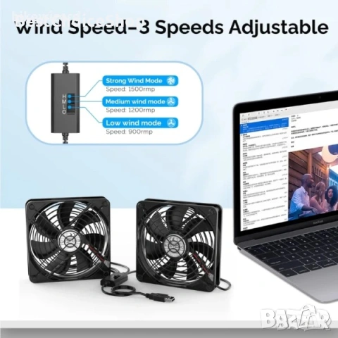 Двоен USB вентилатор 120 mm 5V, 2 в 1 USB компютърен вентилатор 120 mm с 3 скорости, снимка 3 - Други - 53586054