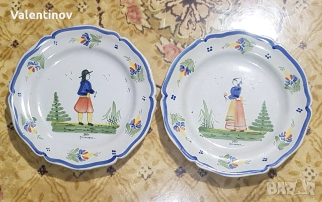 Две старинни керамични чинии- Quimper- Франция 