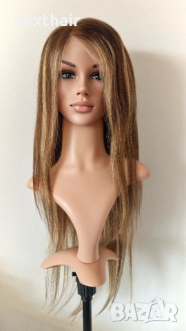 Естествена перука от бразилска коса 70–75 см – Lace Front 13x6, кафява с руси кичури, 200% плътност, снимка 7 - Аксесоари за коса - 53163180