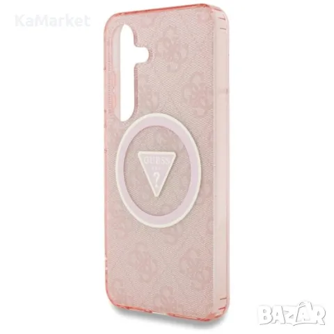 Оригинален кейс Guess 4G Glitter Triangle Buttons MagSafe, За Samsung Galaxy S25 Ultra, Розов, снимка 4 - Калъфи, кейсове - 48909011