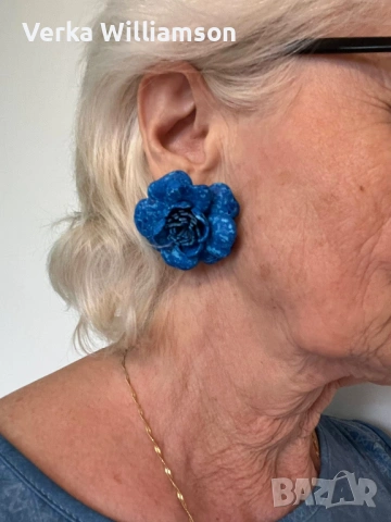 Сини обици от естествена кожа модел 19, снимка 4 - Обеци - 53888450