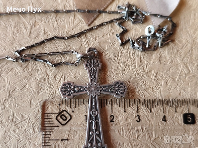 Сребърен синджир с висулка Кръст (377), снимка 6 - Колиета, медальони, синджири - 52536393