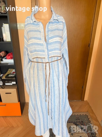Кафтан( дълга рокля тип туника) 100% лен Lemem&H&M, размер M/L/XL, снимка 9 - Туники - 54224006