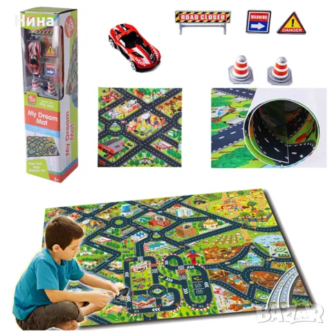 Комплект от колички, знаци и килимче с инфраструктура 