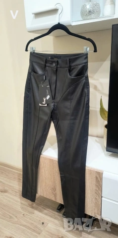 Дамски черен кожен клин панталон Junona Юнона топ бюстие риза блуза боди, снимка 5 - Панталони - 53972502