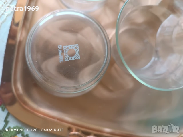 Комплект 6 чаши от боросиликатно стъкло, с медни подстакани И меден поднос, снимка 12 - Сервизи - 51064198