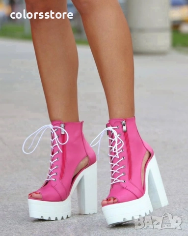 Летни боти на ток - циклама кожа - 74 