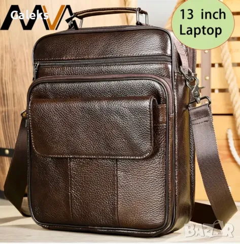 Много Голяма и Функционална Мъжка кожена чанта / Черна естествена кожа!, снимка 4 - Чанти - 50303102