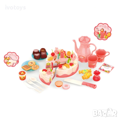 Комплект торта за разрязване със светеща свещичка (62 елемента) - Код 5551