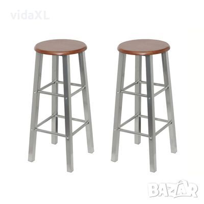 vidaXL Бар столове, 2 броя, метал със седалка от MDF(SKU:60562