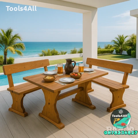 Баварски комплект маса с две пейки – Дължина 160 или 200 см, снимка 2 - Градински мебели, декорация  - 50945961