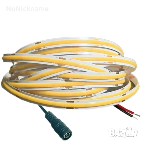 5М, 4000K, LED COB лента 8мм с DC 12V щепсел 2-пинов кабел димируема линейна светлина декорация