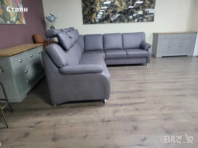 Лилаво - сив ъглов диван от плат и табуретрка ZE-EM06001, снимка 2 - Дивани и мека мебел - 45560019