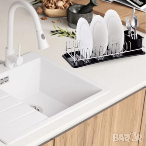 Сушилник за съдове Rosberg, 1 ниво, хром/черна табла, 41.5х17.5х9.5 см, снимка 5 - Други - 52137416