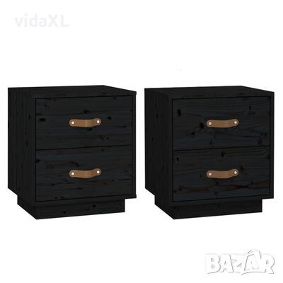 vidaXL Нощни шкафчета, 2 бр, черни, 40x34x45 см, борово дърво масив（SKU:818334