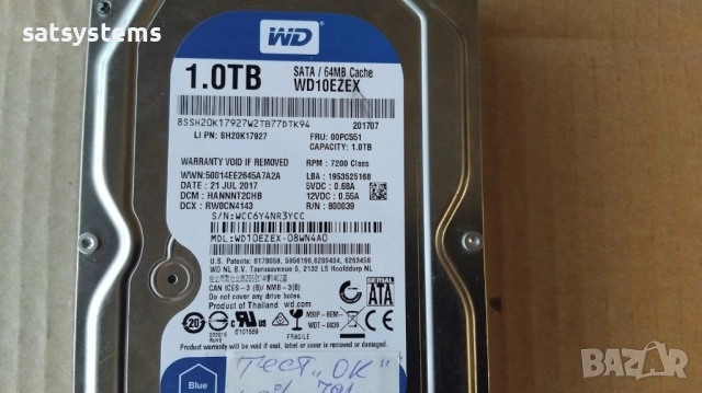 Хард диск Western Digital Caviar Blue WD10EZEX 1.0TB SATA 6.0Gb/s, снимка 3 - Твърди дискове - 51743731
