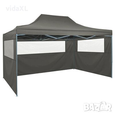 vidaXL Сгъваема шатра с 3 стени, 3x4,5 м, антрацит（SKU:44973, снимка 1 - Градински мебели, декорация  - 45469787