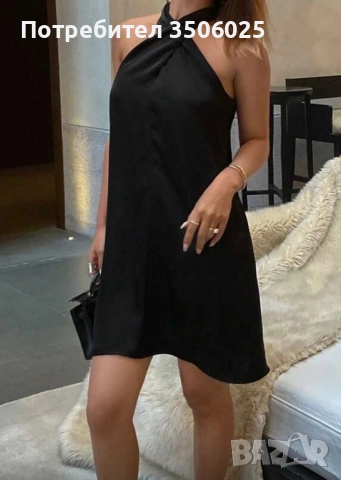 Продавам къса сатенена черна рокля, снимка 5 - Рокли - 51799501