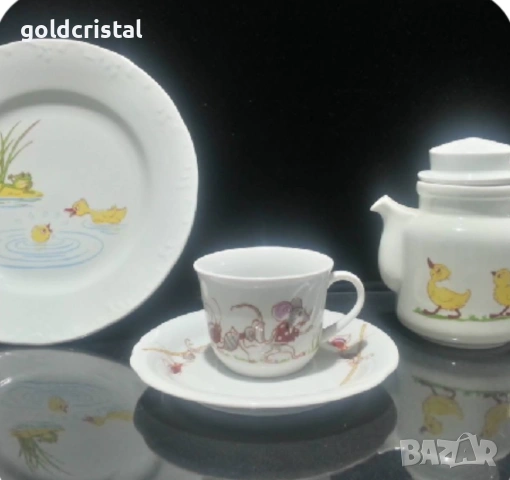 Стар български порцелан детски комплект за хранене 