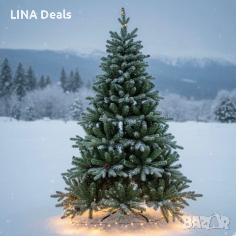Реалистична коледна елха с декоративни шишарки + стойка , снимка 2 - Декорация за дома - 52225473