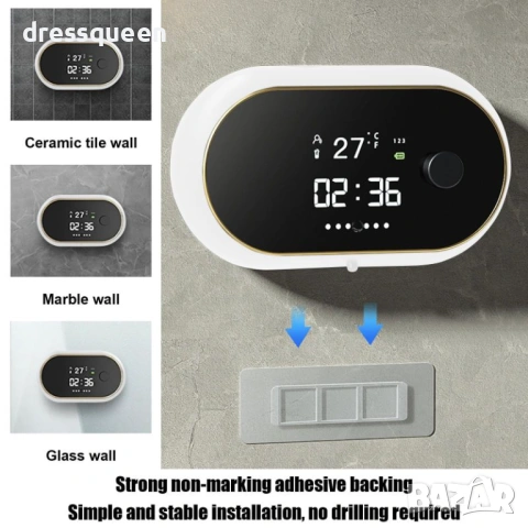 4495 Сензорен Диспенсър за Сапун с Вграден Термометър и Час – 500 мл, Стенен Монтаж, снимка 5 - Други стоки за дома - 53875783