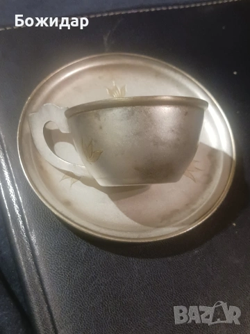 Посребрена Чашка и чинийка за кафе.СССР., снимка 2 - Чаши - 53867561