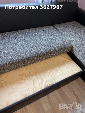 Разтегателен ъглов диван от естествена кожа и дамаска меланж, с ракла, снимка 3 - Дивани и мека мебел - 51197882