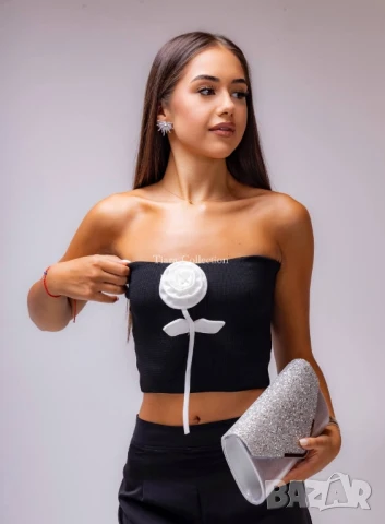 Топ с ефектна ЗД роза🌹 , снимка 6 - Корсети, бюстиета, топове - 51153466