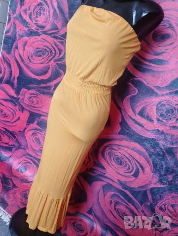 Еластична дълга рокля бюстие по тялото тип русалка Цвят горчица С/М , снимка 3 - Рокли - 46373416