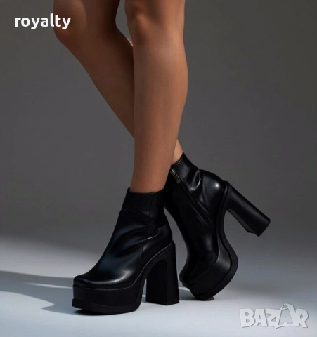 Боти на ток - черна кожа